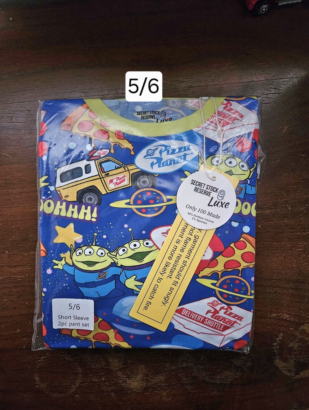Secret Stock Reserve Luxe 5/6 Pizza Planet Pals 2 Piece Bamboo Pajama
